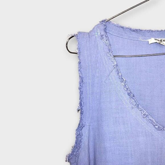Umgee Womens Dress Sz Medium Blue Chambray Raw Edges Pockets Cottagecore Casual - Picture 4 of 14